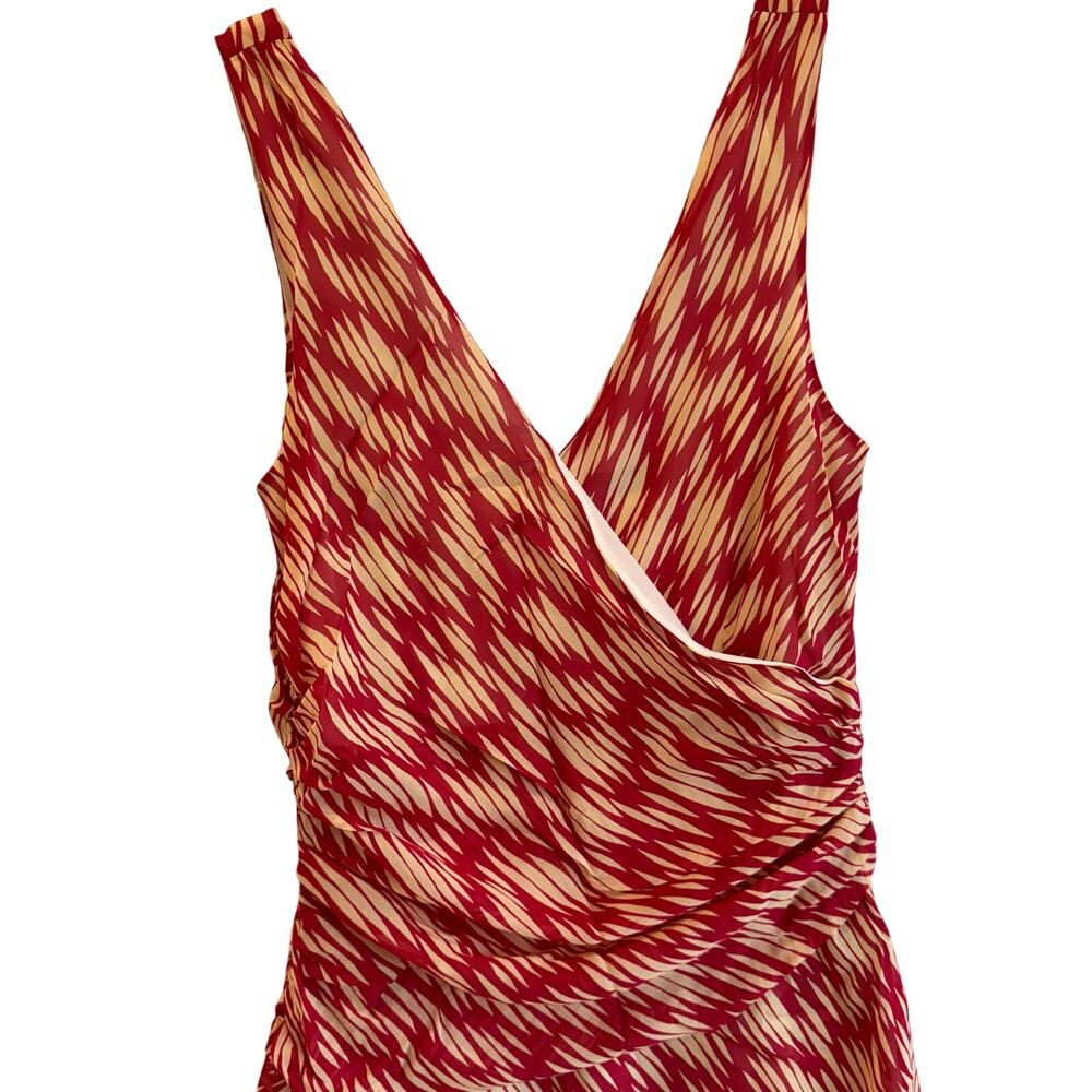 J.Crew Red Silk Midi Dress 12 Abstract Print Cocktail sleeveless v neck dress - Picture 4 of 6